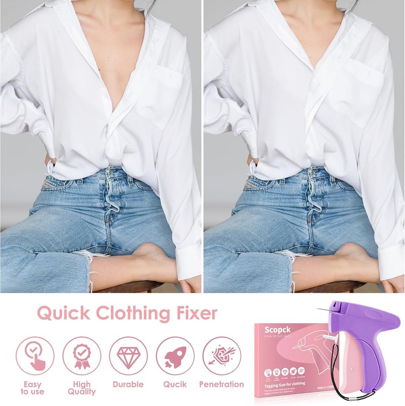 Scopck Stitch Gun for Clothes - Handheld Stitch Gun Quick Clothing Fixer - Tagging Gun - Includes 6 Needle, 1000 Black Fasteners & 1000 White Fasteners (Pink/Orange) - Image 5